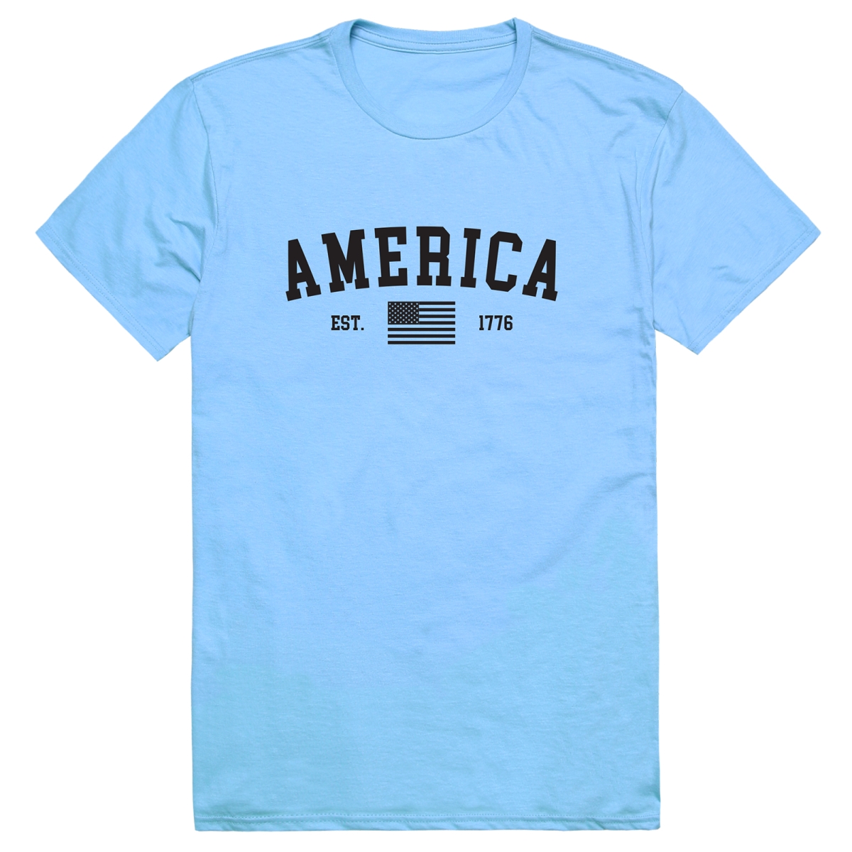 AM3-219-SKY-02 Basic America Est. 1776 Short Sleeve T-Shirt, Sky Blue - Medium