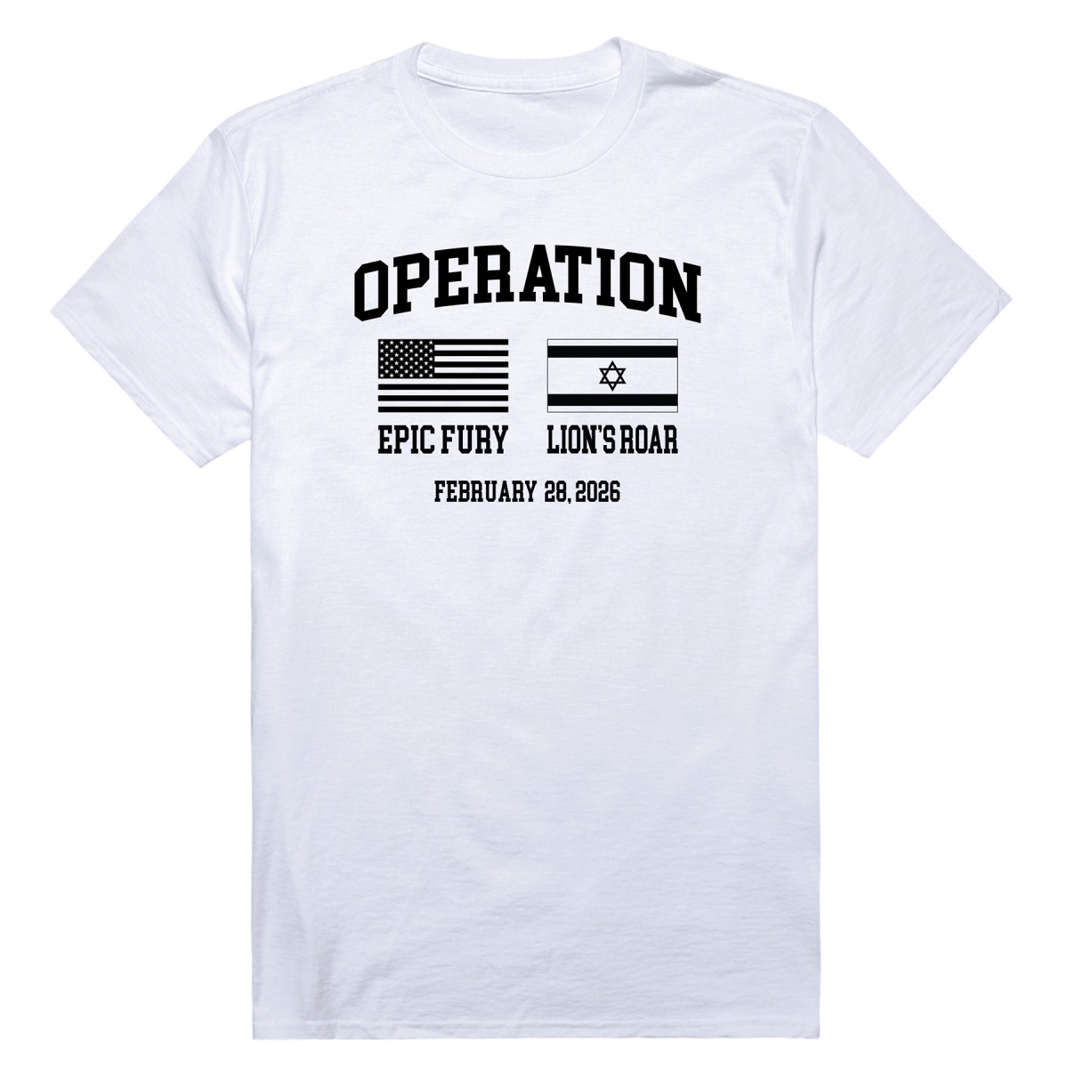 AM0-263-WHT-03 Operation War Epic Fury 2 Flags Short Sleeve T-Shirt, White - Large