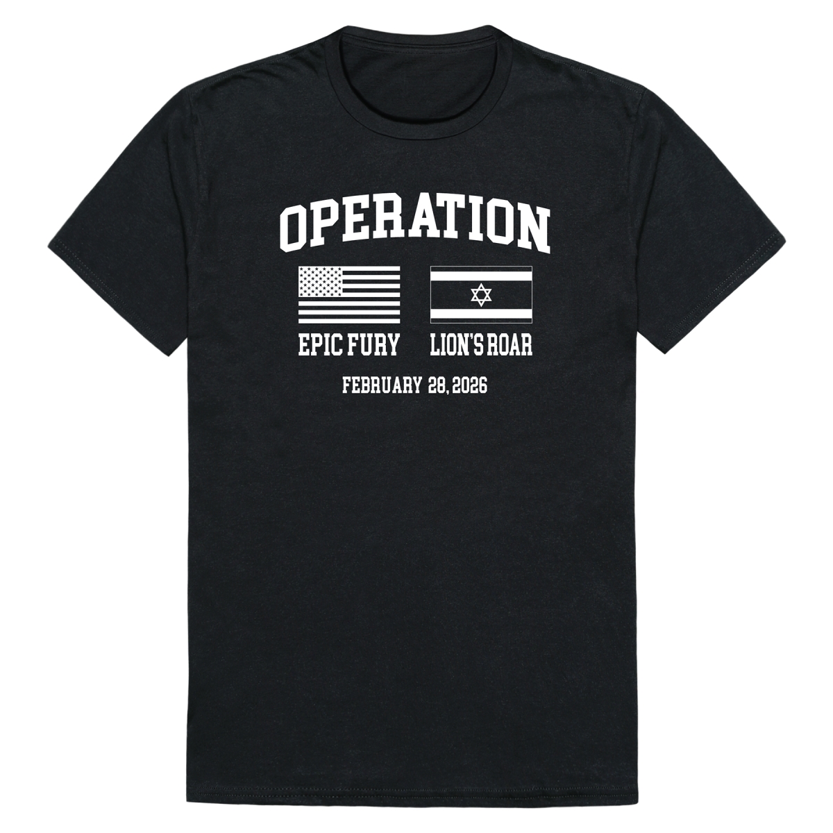 AM0-263-BLK-02 Operation War Epic Fury 2 Flags Short Sleeve T-Shirt, Black - Medium
