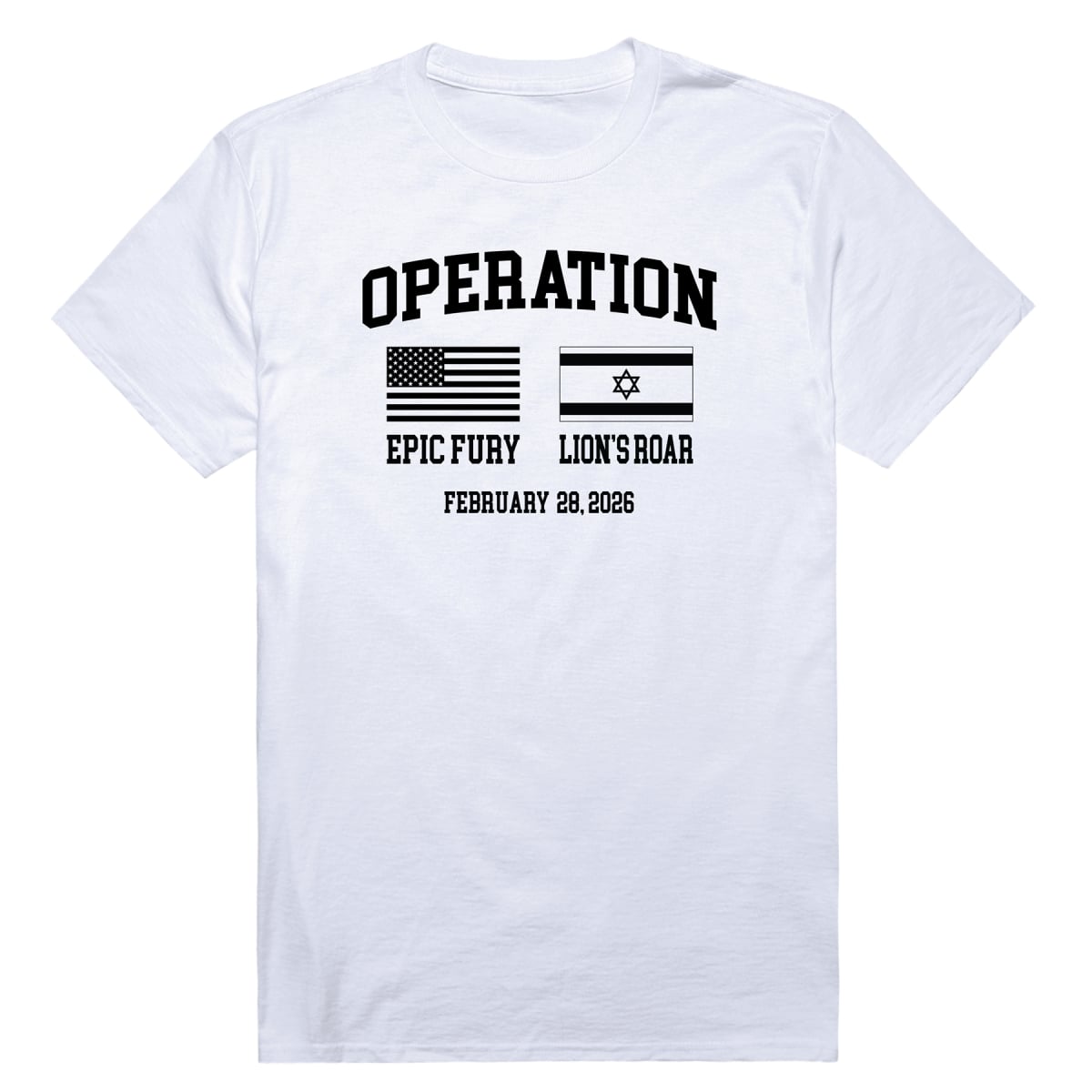 AM0-263-WHT-04 Operation War Epic Fury 2 Flags Short Sleeve T-Shirt, White - Extra Large