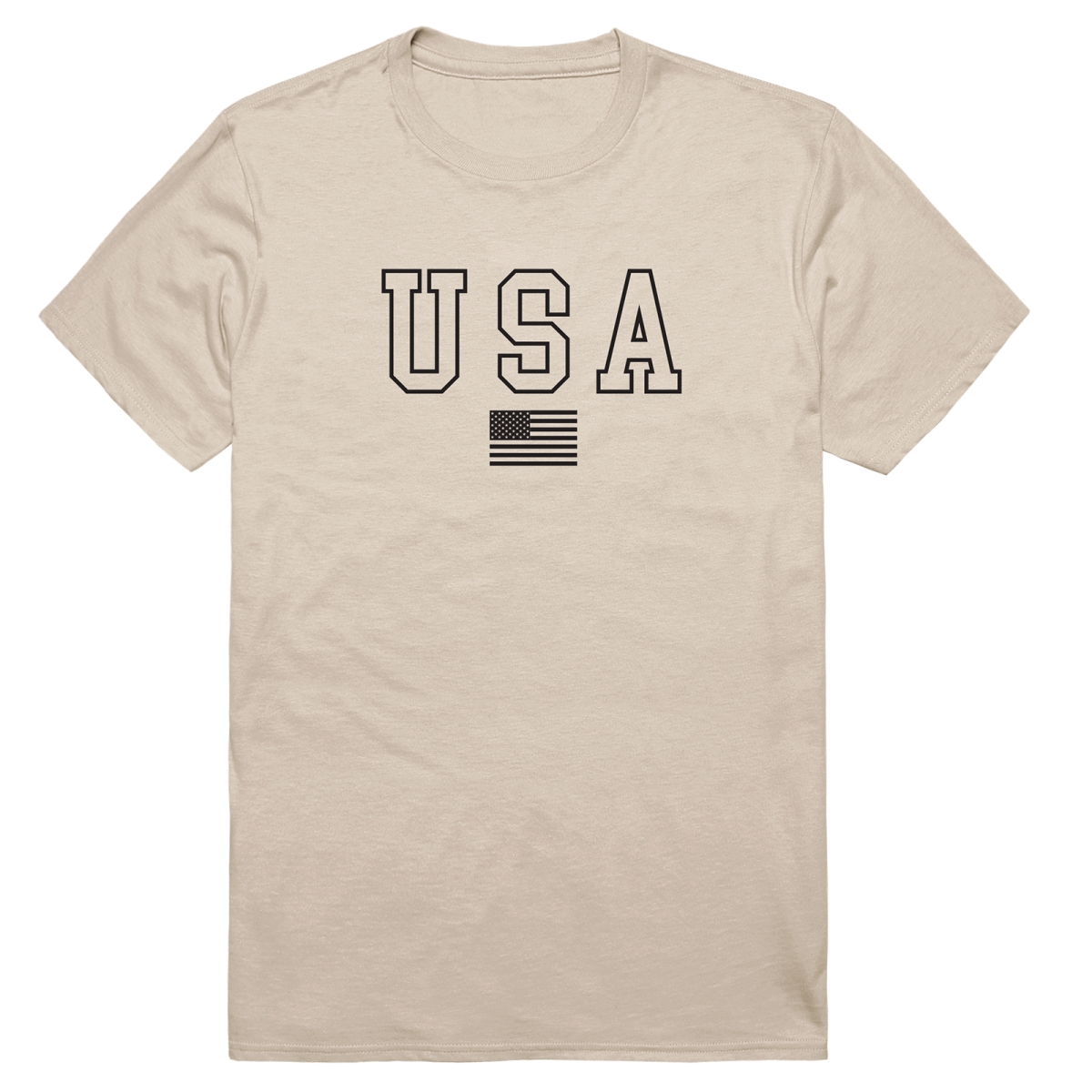 AM3-222-SND-03 America Basic USA & Flag Short Sleeve T-Shirt, Sand - Large