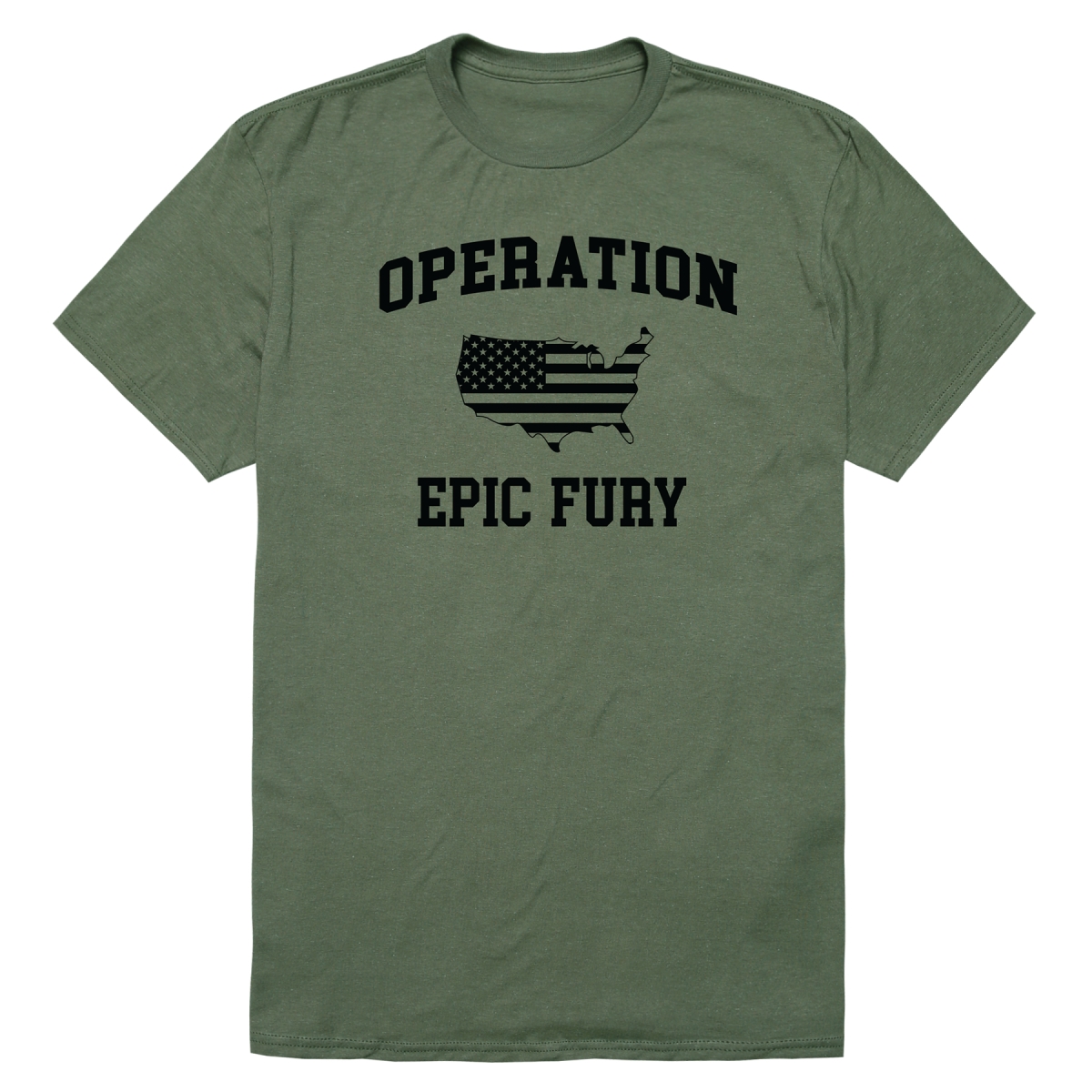 AM0-262-OLV-02 Operation War Epic Fury Map Short Sleeve T-Shirt, Olive - Medium
