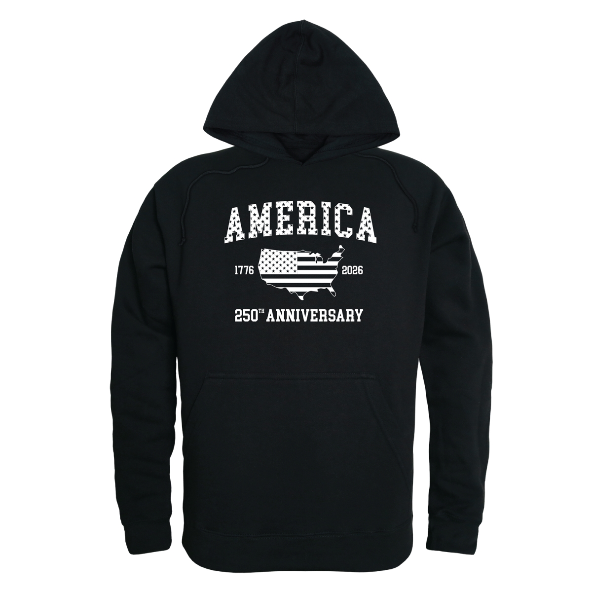 AN4-237-BLK-02 America 250th Anniversary Long Sleeve Hoodie, Black - Medium