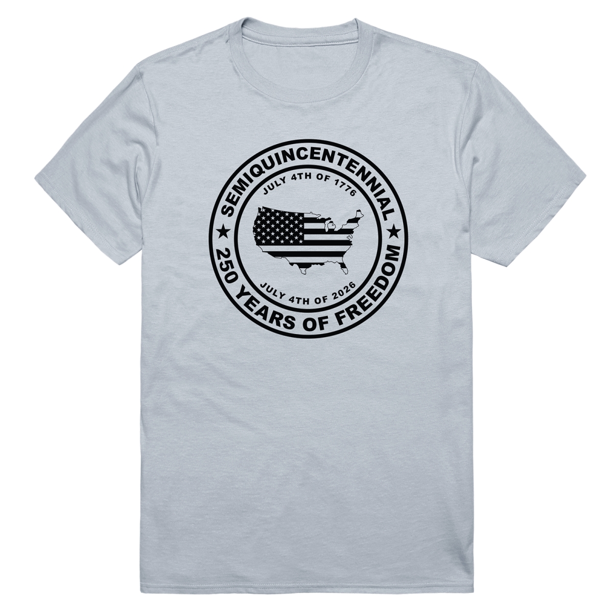 AN3-245-SIL-02 America Anniversary Map Flag Short Sleeve T-Shirt, Silver - Medium