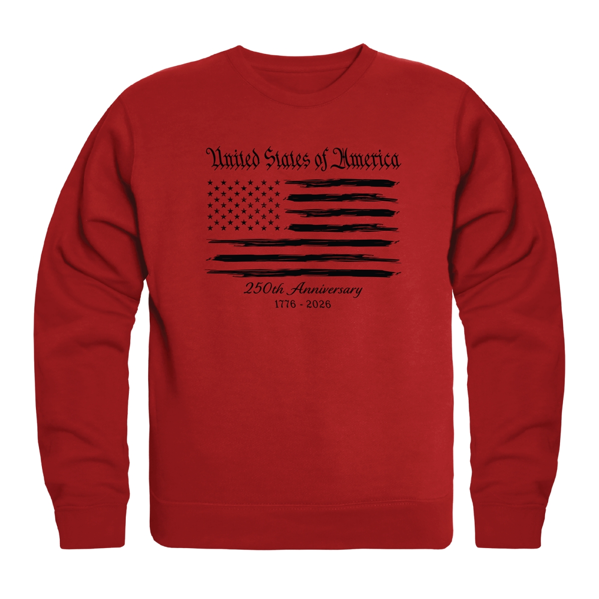 AN5-239-RD2-02 America United 250th Anniversary Crewneck Long Sleeve T-Shirt, Red - Medium