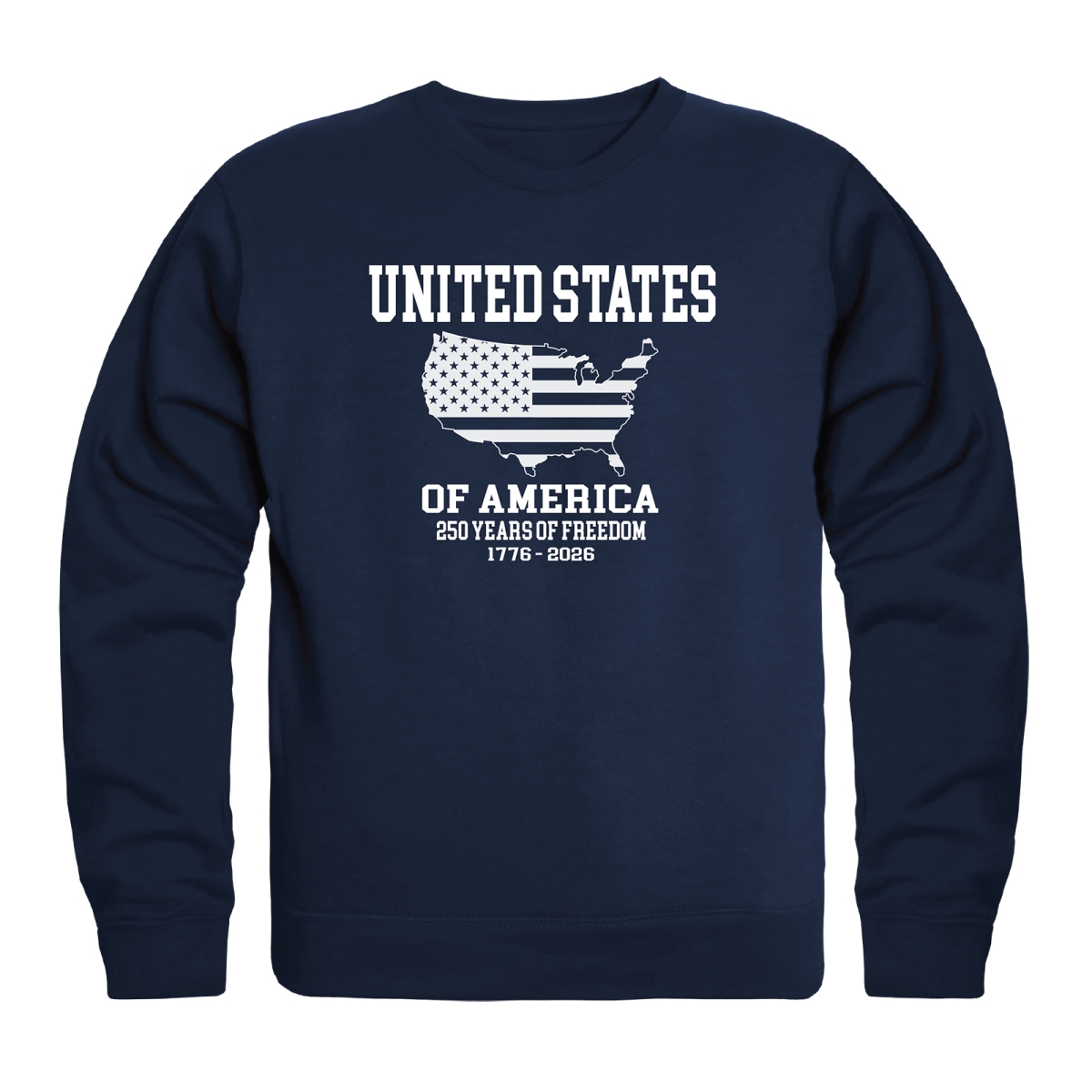 AN5-247-NVY-04 America Anniversary US Map Crewneck Long Sleeve T-Shirt, Navy - Extra Large