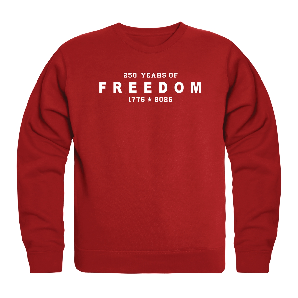 AN5-250-RED-04 America Anniversary 250 Years of Freedom Crewneck Long Sleeve T-Shirt, Red - Extra Large