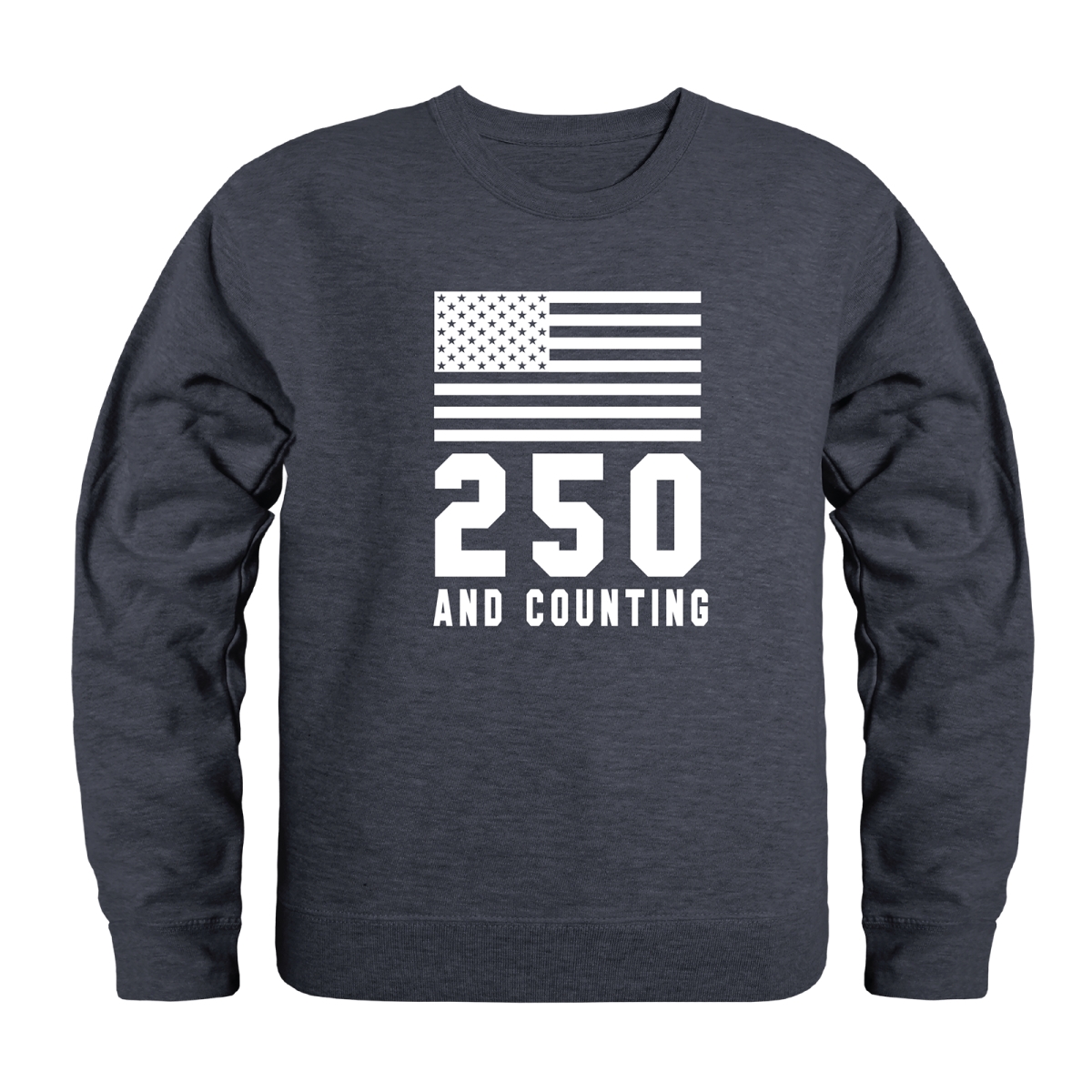 AN5-255-HCH-01 America Anniversary 250 & Counting Crewneck Long Sleeve T-Shirt, Heather Charcoal - Small