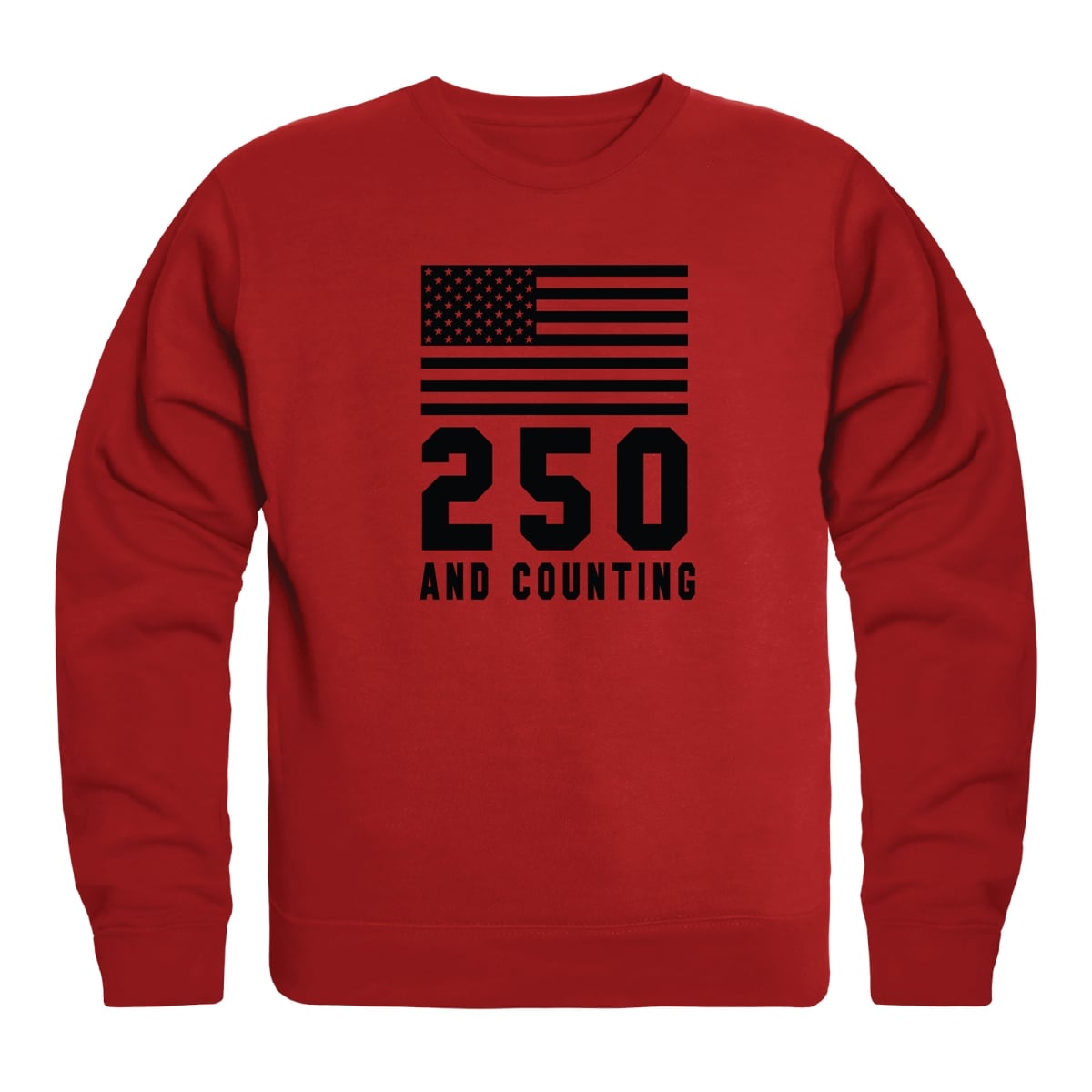 AN5-255-RD2-03 America Anniversary 250 & Counting Crewneck Long Sleeve T-Shirt, Red - Large