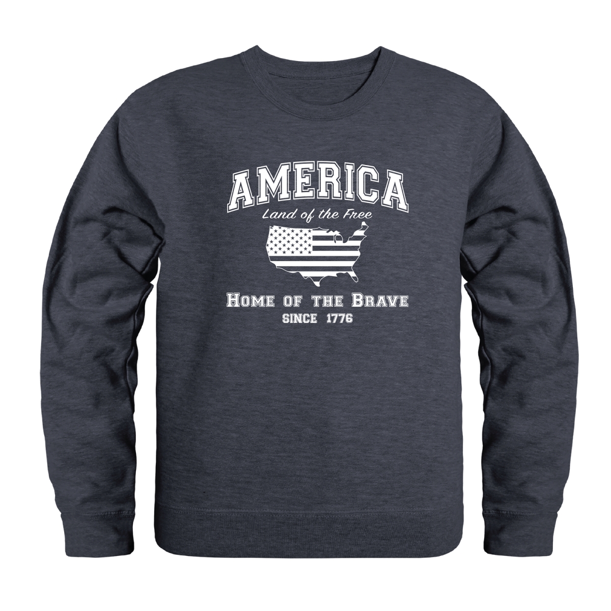 AN5-256-HCH-04 America Anniversary Land of the Free Crewneck Long Sleeve T-Shirt, Heather Charcoal - Extra Large