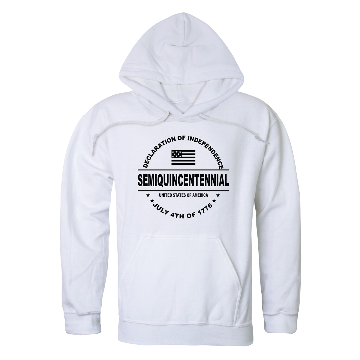 AN4-249-WHT-02 America Anniversary Declaration Long Sleeve Hoodie, White - Medium