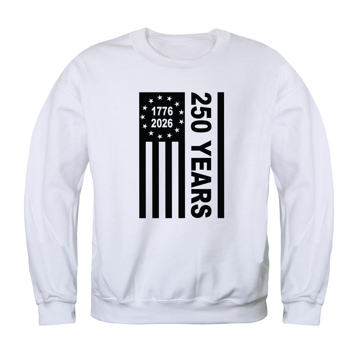AN5-246-WHT-01 America 250 Years Anniversary Flag Crewneck Long Sleeve T-Shirt, White - Small
