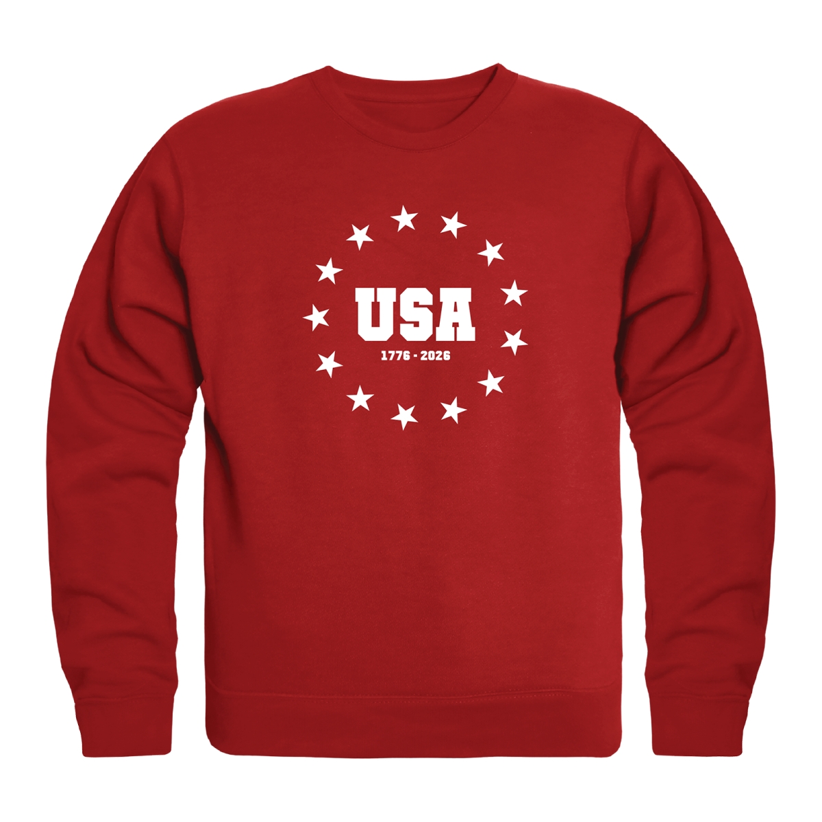 AN5-248-RED-01 America Anniversary USA Stars Crewneck Long Sleeve T-Shirt, Red - Small