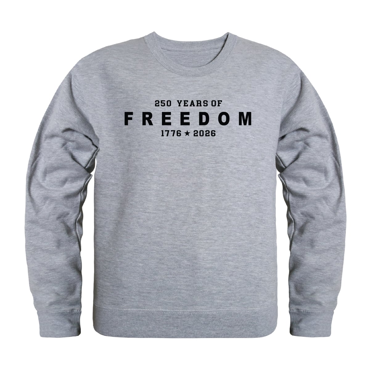 AN5-250-HGY-04 America Anniversary 250 Years of Freedom Crewneck Long Sleeve T-Shirt, Heather Gray - Extra Large
