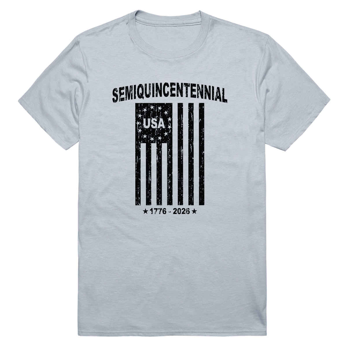 AN3-243-SIL-03 America Anniversary Semiquincentennial Short Sleeve T-Shirt, Silver - Large