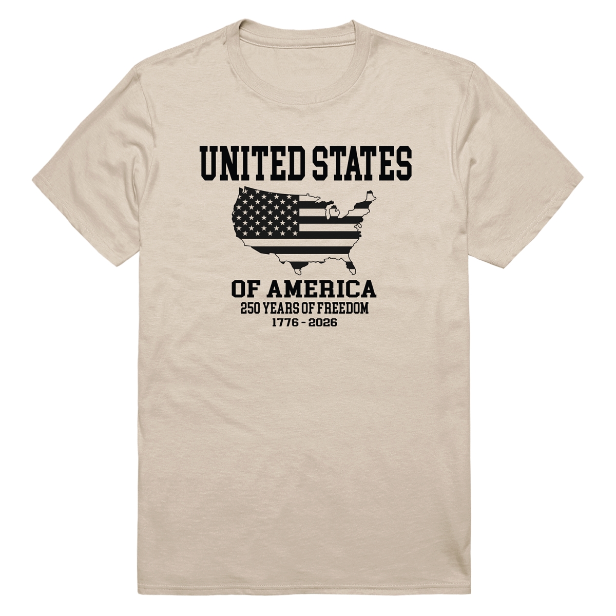 AN3-247-SND-02 America Anniversary US Map Short Sleeve T-Shirt, Sand - Medium