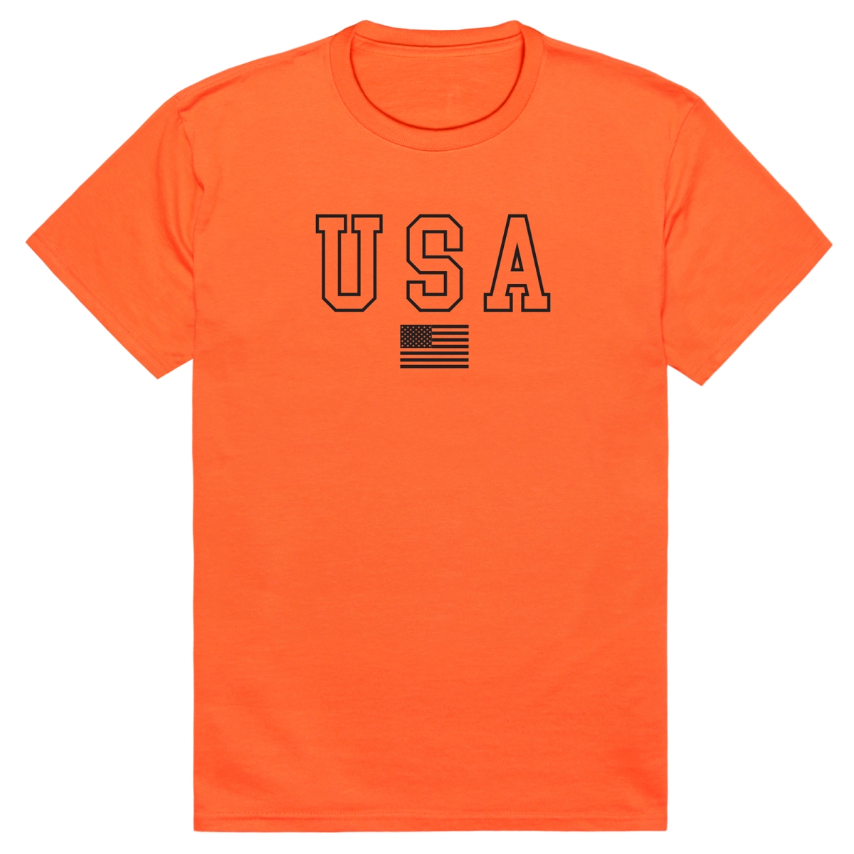 AM3-222-ORN-04 America Basic USA & Flag Short Sleeve T-Shirt, Orange - Extra Large