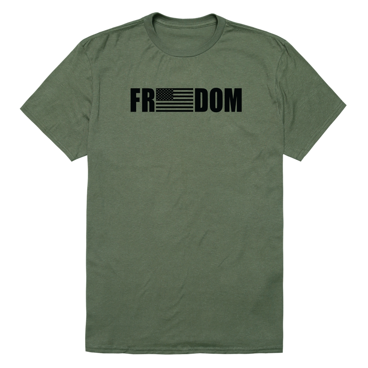 AM3-233-OLV-02 America Basic Freedom Flag Short Sleeve T-Shirt, Olive - Medium