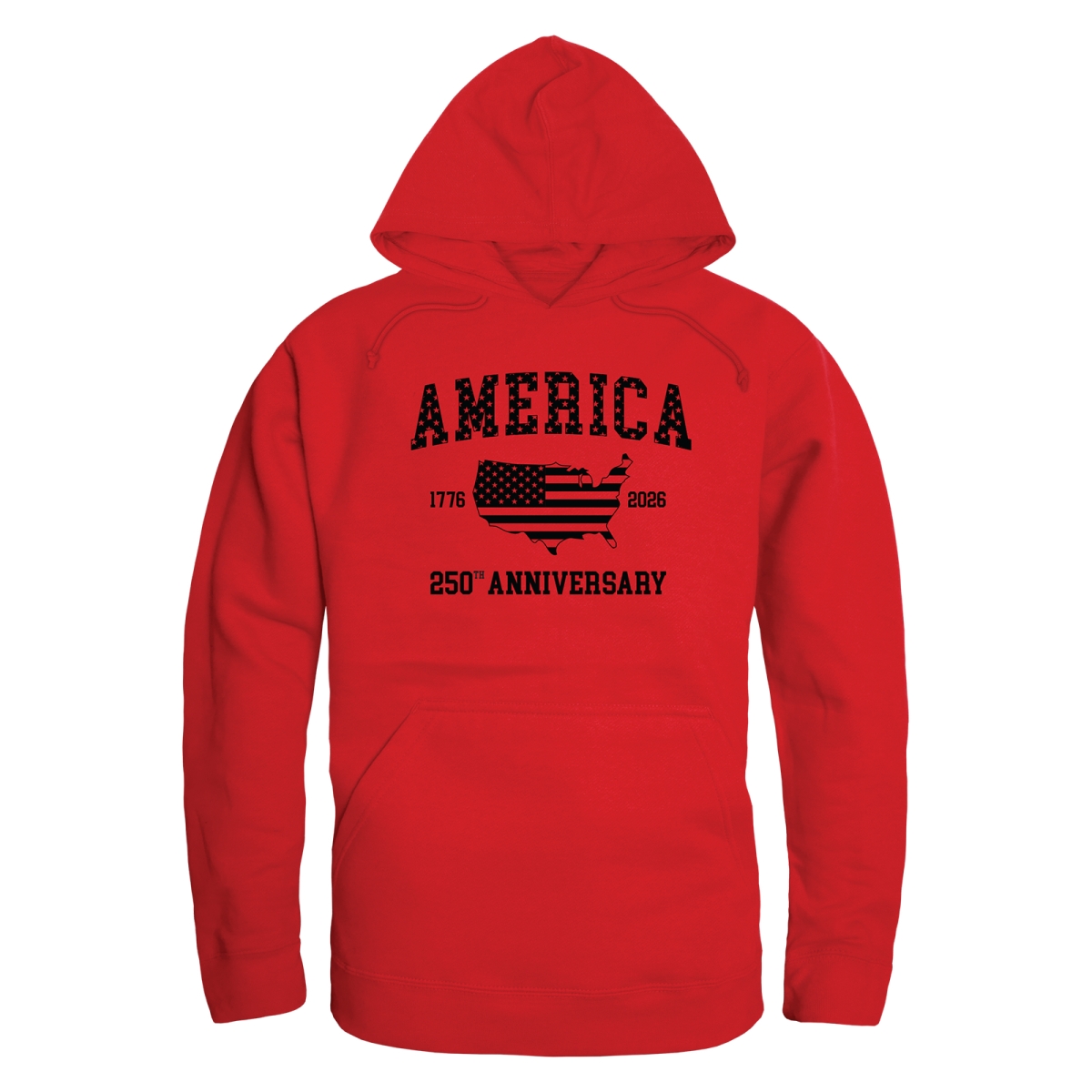 AN4-237-RD2-02 America 250th Anniversary Long Sleeve Hoodie, Red - Medium