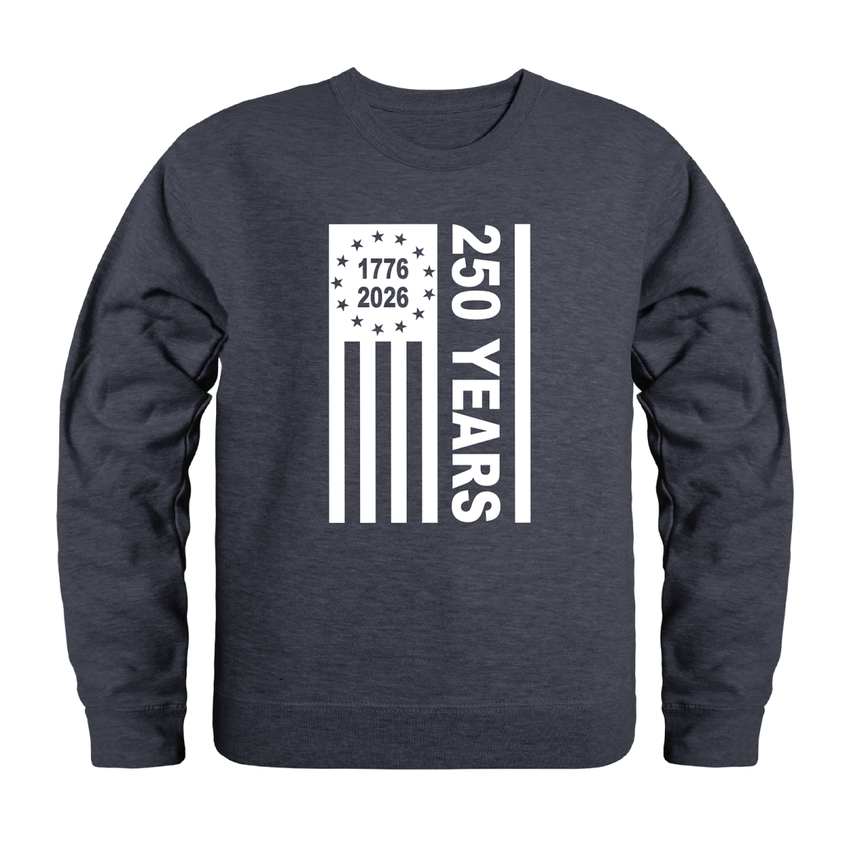 AN5-246-HCH-04 America 250 Years Anniversary Flag Crewneck Long Sleeve T-Shirt, Heather Charcoal - Extra Large