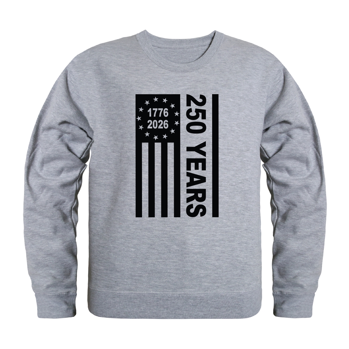 AN5-246-HGY-03 America 250 Years Anniversary Flag Crewneck Long Sleeve T-Shirt, Heather Gray - Large