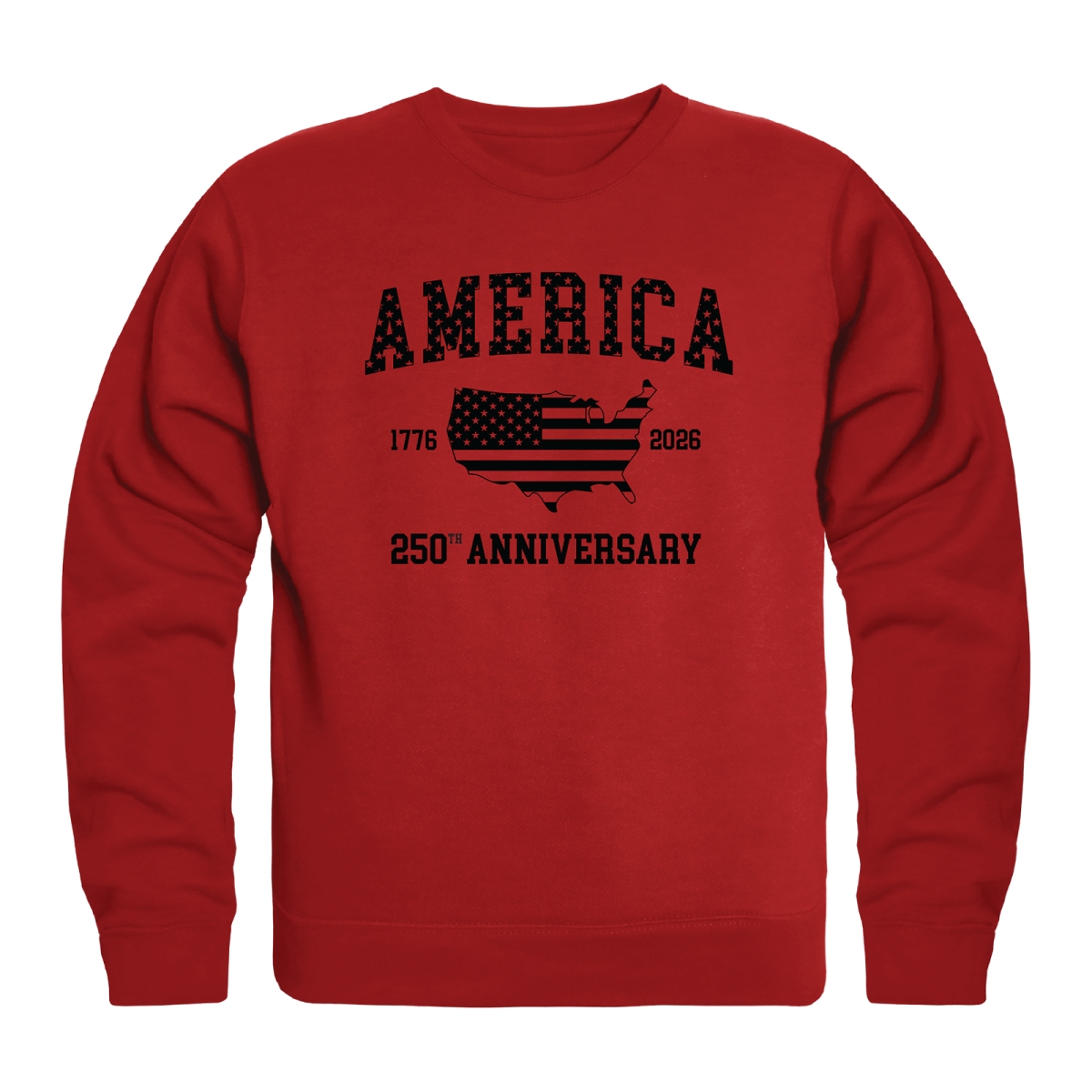 AN5-237-RD2-04 America 250th Anniversary Crewneck Long Sleeve T-Shirt, Red - Extra Large