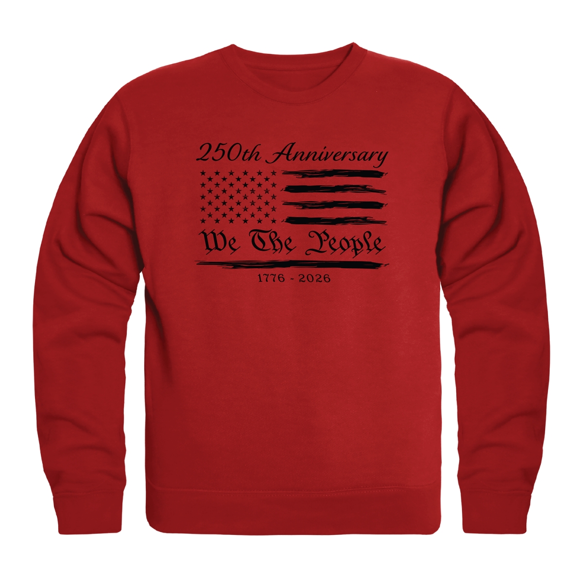 AN5-241-RD2-02 America 250th Anniversary Flag Crewneck Long Sleeve T-Shirt, Red - Medium