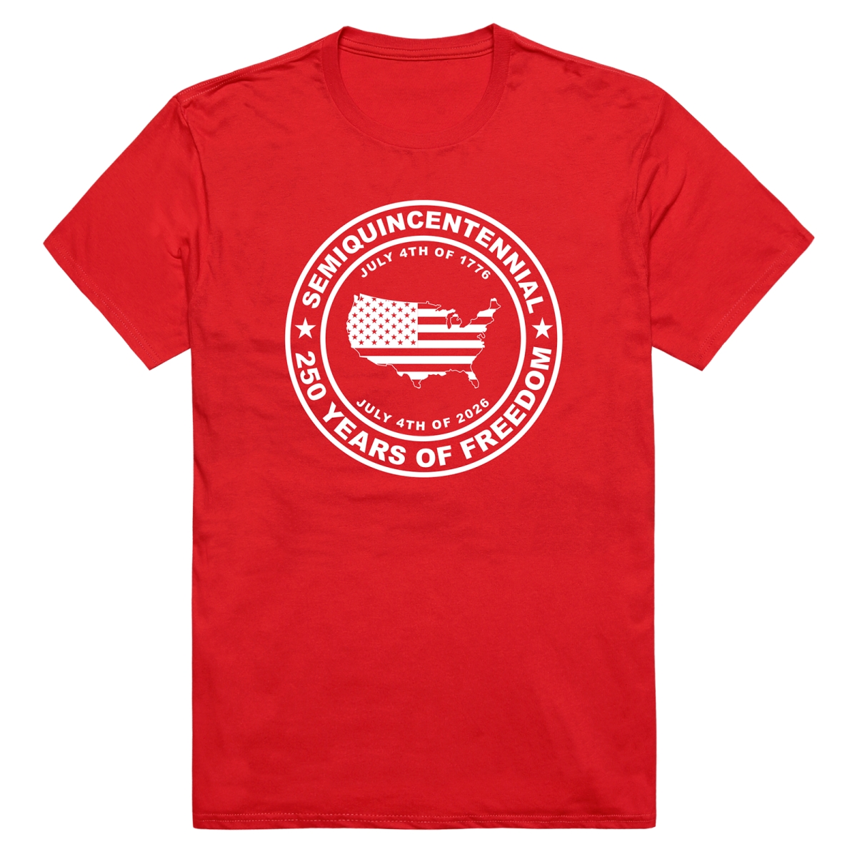 AN3-245-RED-02 America Anniversary Map Flag Short Sleeve T-Shirt, Red - Medium