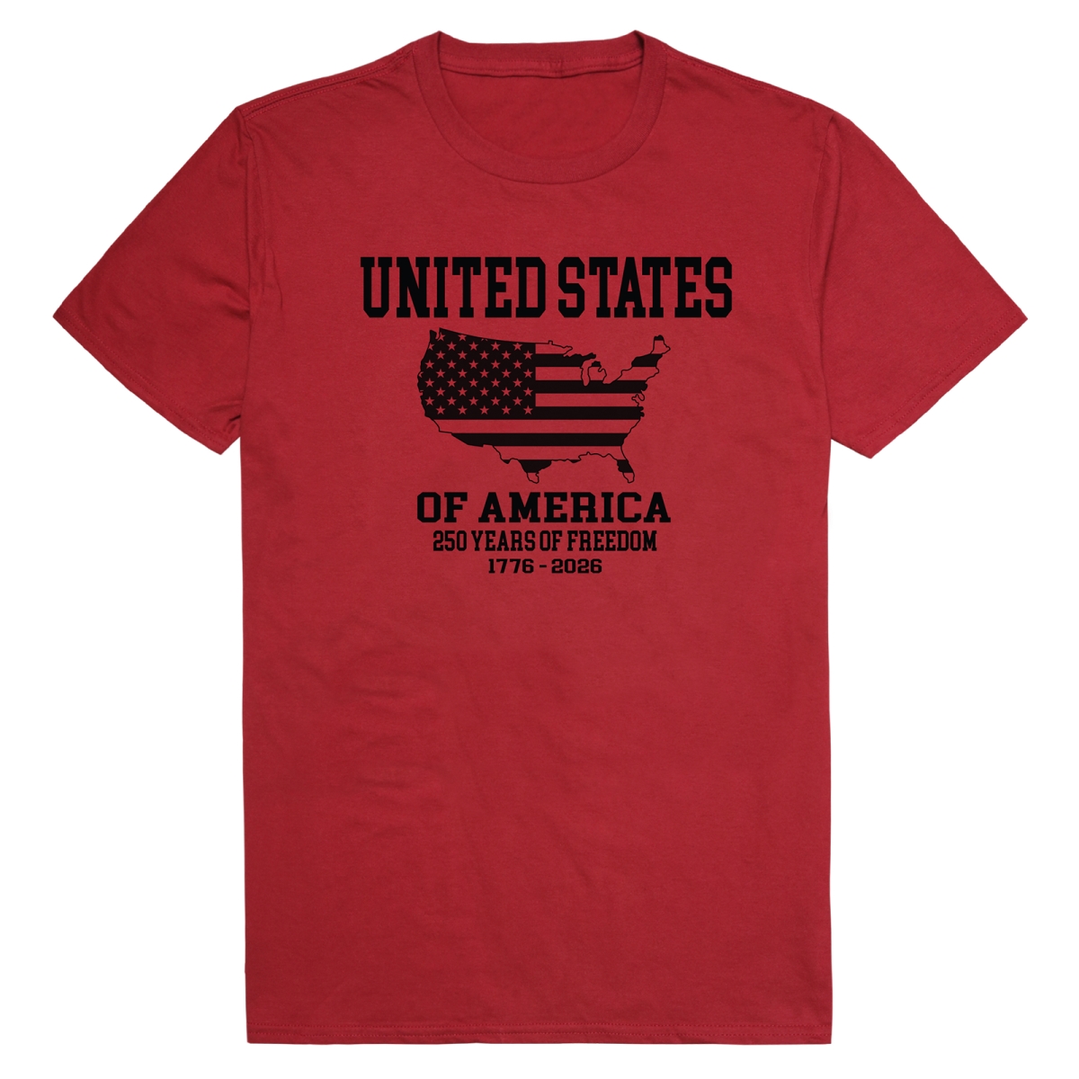 AN3-247-CAR-02 America Anniversary US Map Short Sleeve T-Shirt, Cardinal - Medium