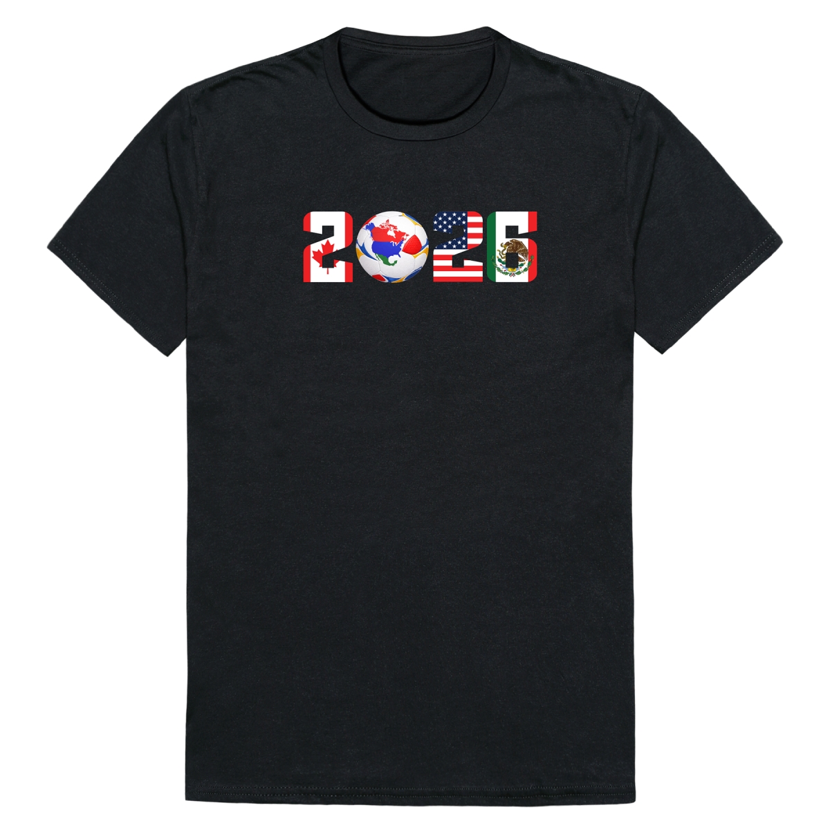 MD1-SB6-BLK-02 Soccer 2026 Flags Short Sleeve T-Shirt, Black - Medium