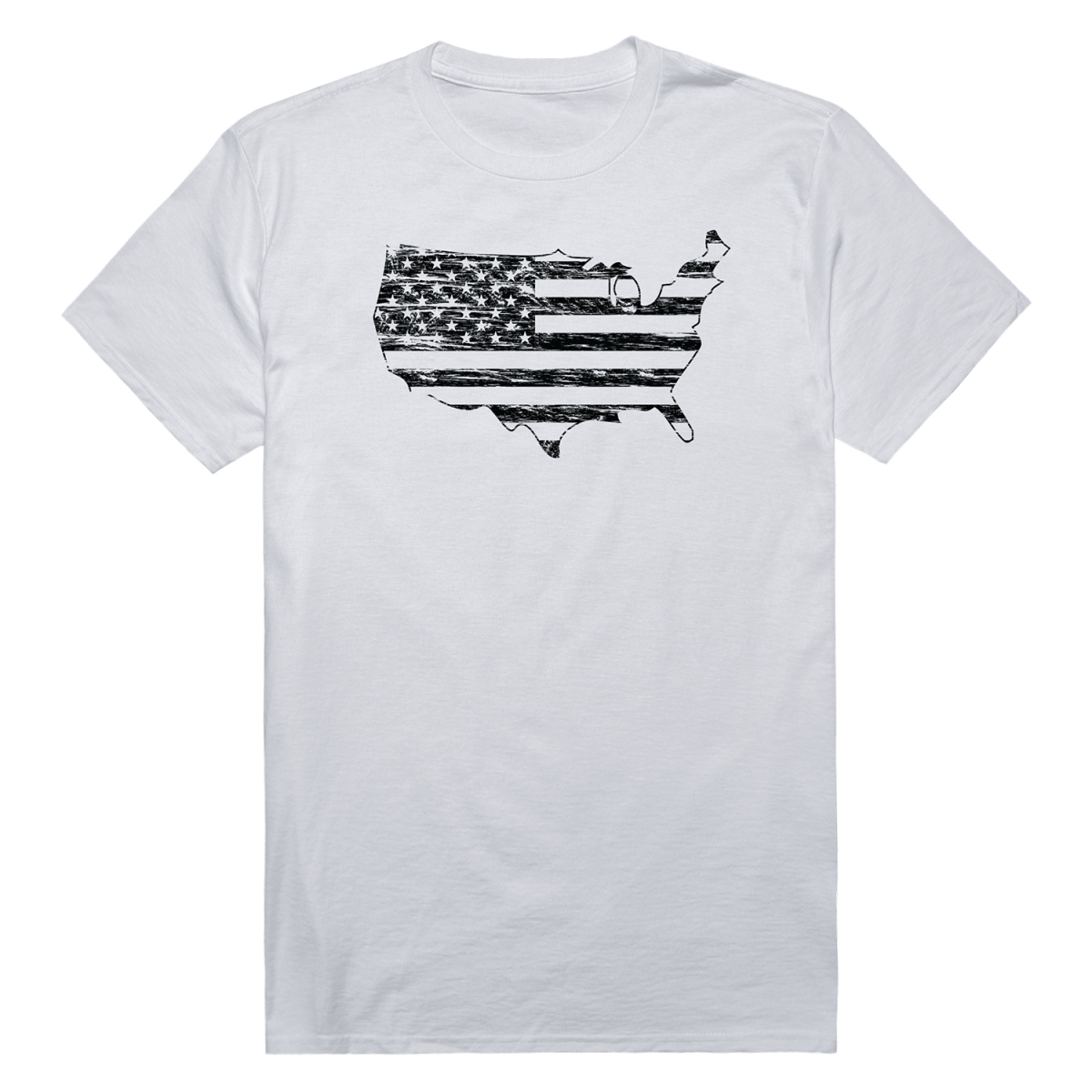 RS6-MAP-WHT-03 Distressed Flag Map Short Sleeve T-Shirt, White - Large