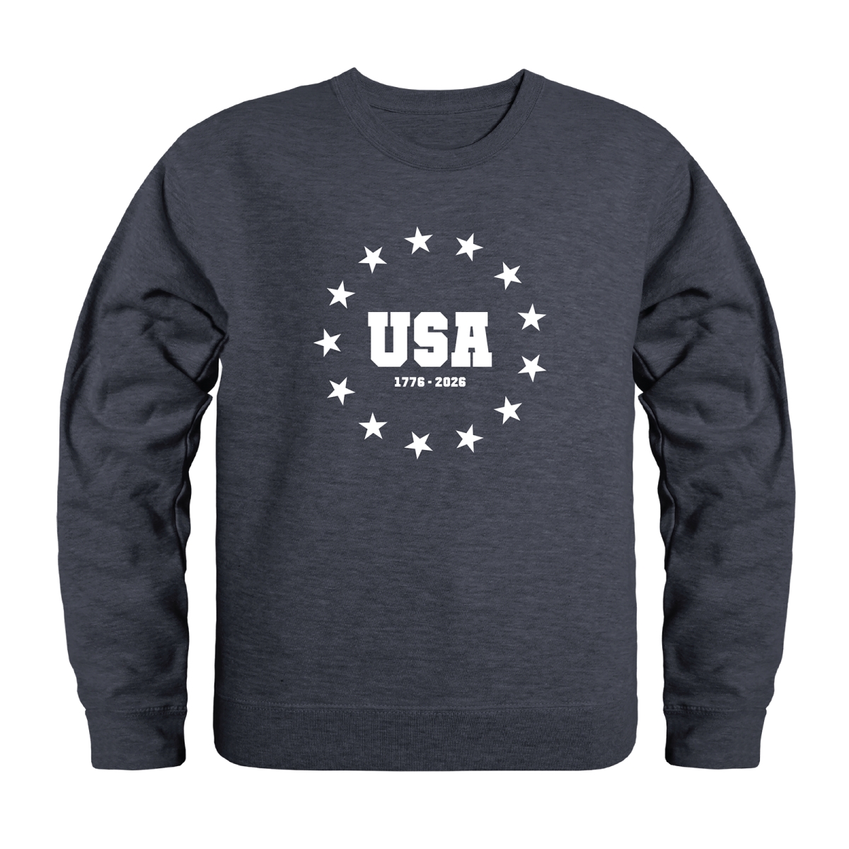 AN5-248-HCH-01 America Anniversary USA Stars Crewneck Long Sleeve T-Shirt, Heather Charcoal - Small