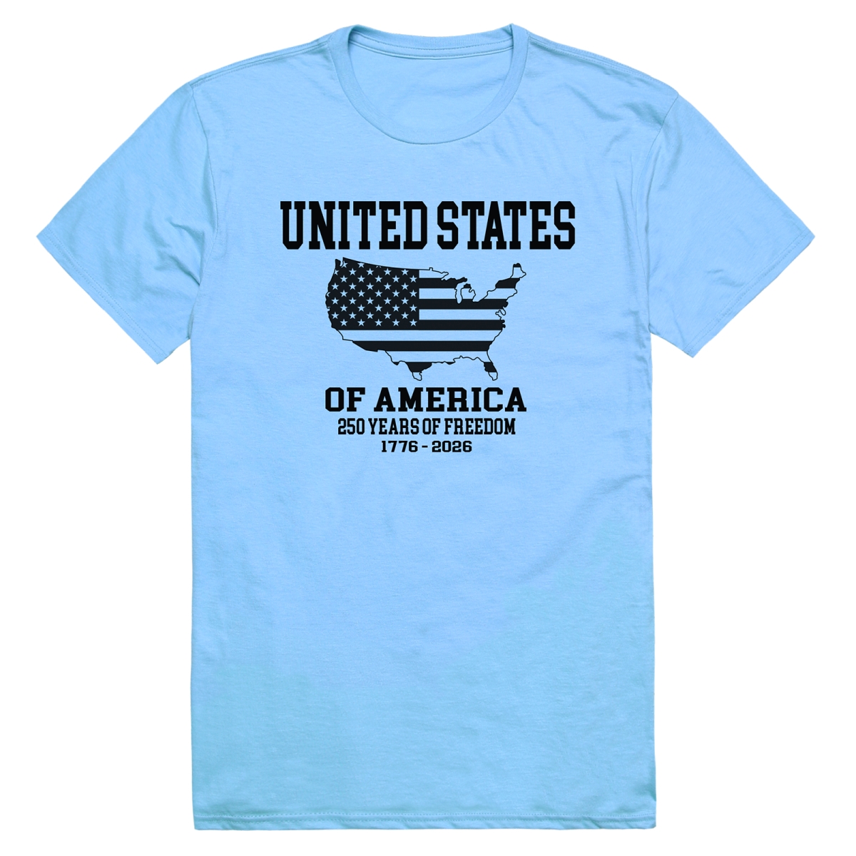 AN3-247-SKY-02 America Anniversary US Map Short Sleeve T-Shirt, Sky Blue - Medium