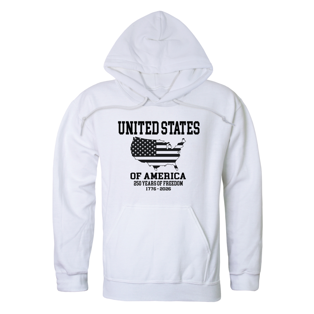 AN4-247-WHT-02 America Anniversary US Map Long Sleeve Hoodie, White - Medium