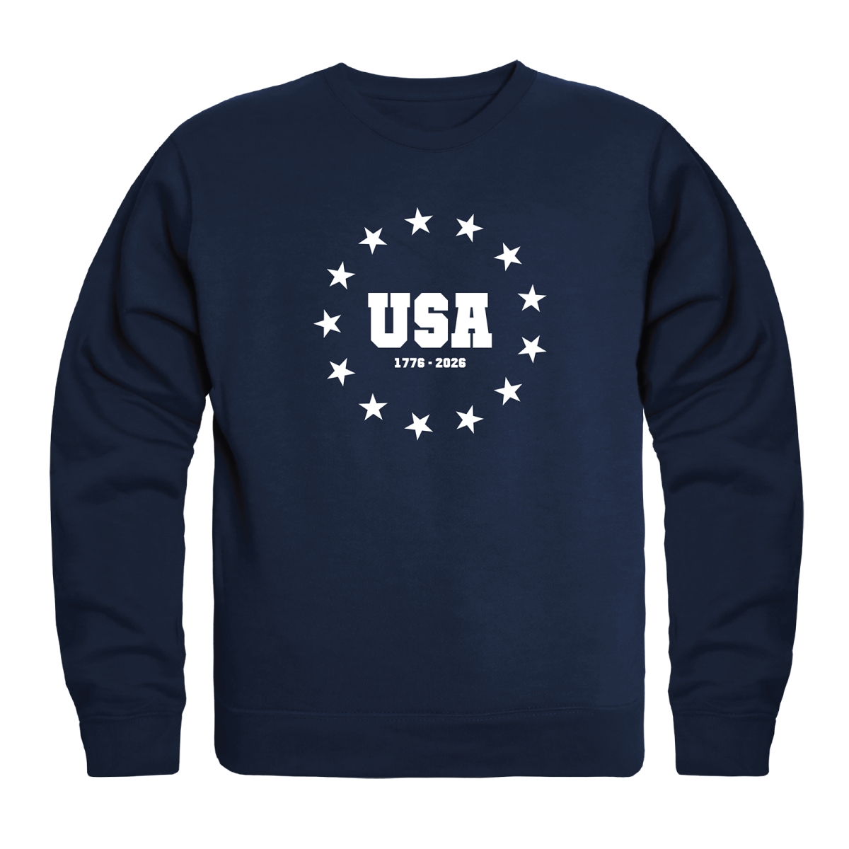 AN5-248-NVY-04 America Anniversary USA Stars Crewneck Long Sleeve T-Shirt, Navy - Extra Large