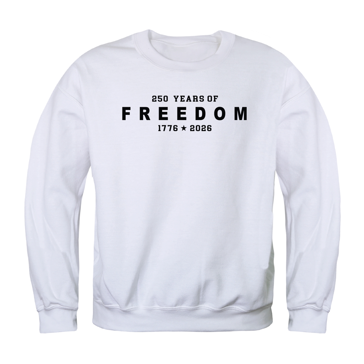AN5-250-WHT-01 America Anniversary 250 Years of Freedom Crewneck Long Sleeve T-Shirt, White - Small