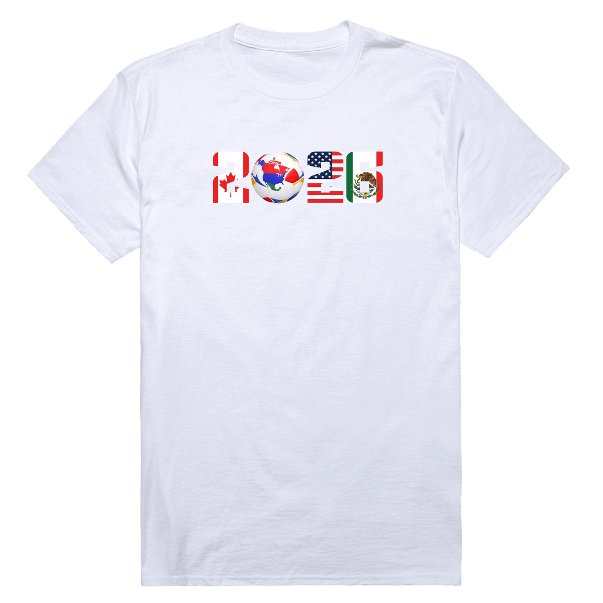 MD1-SB6-WHT-03 Soccer 2026 Flags Short Sleeve T-Shirt, White - Large