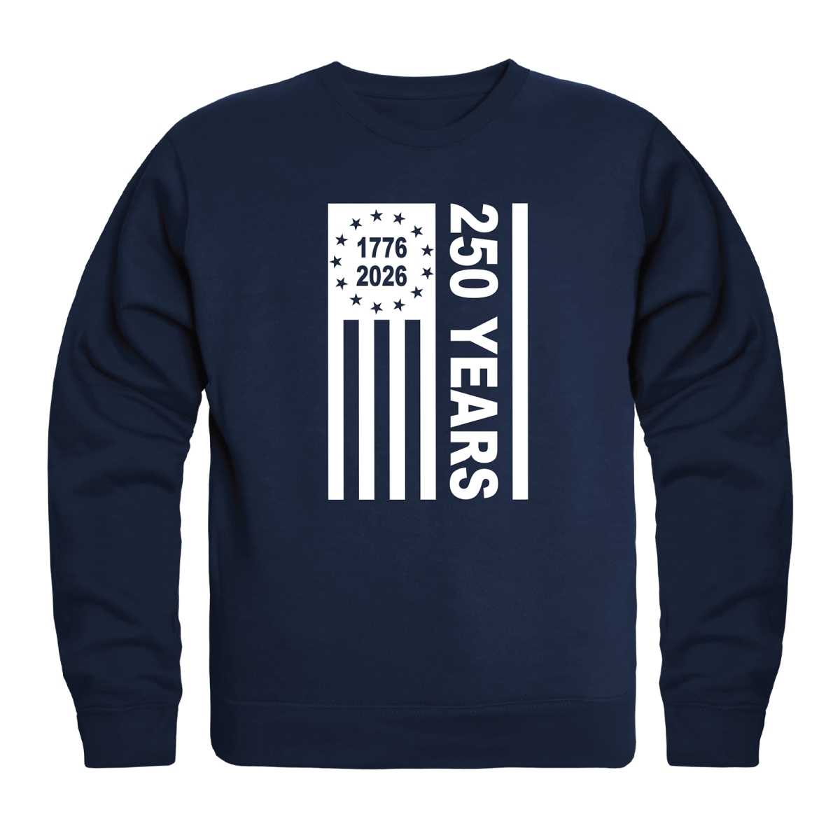 AN5-246-NVY-01 America 250 Years Anniversary Flag Crewneck Long Sleeve T-Shirt, Navy - Small