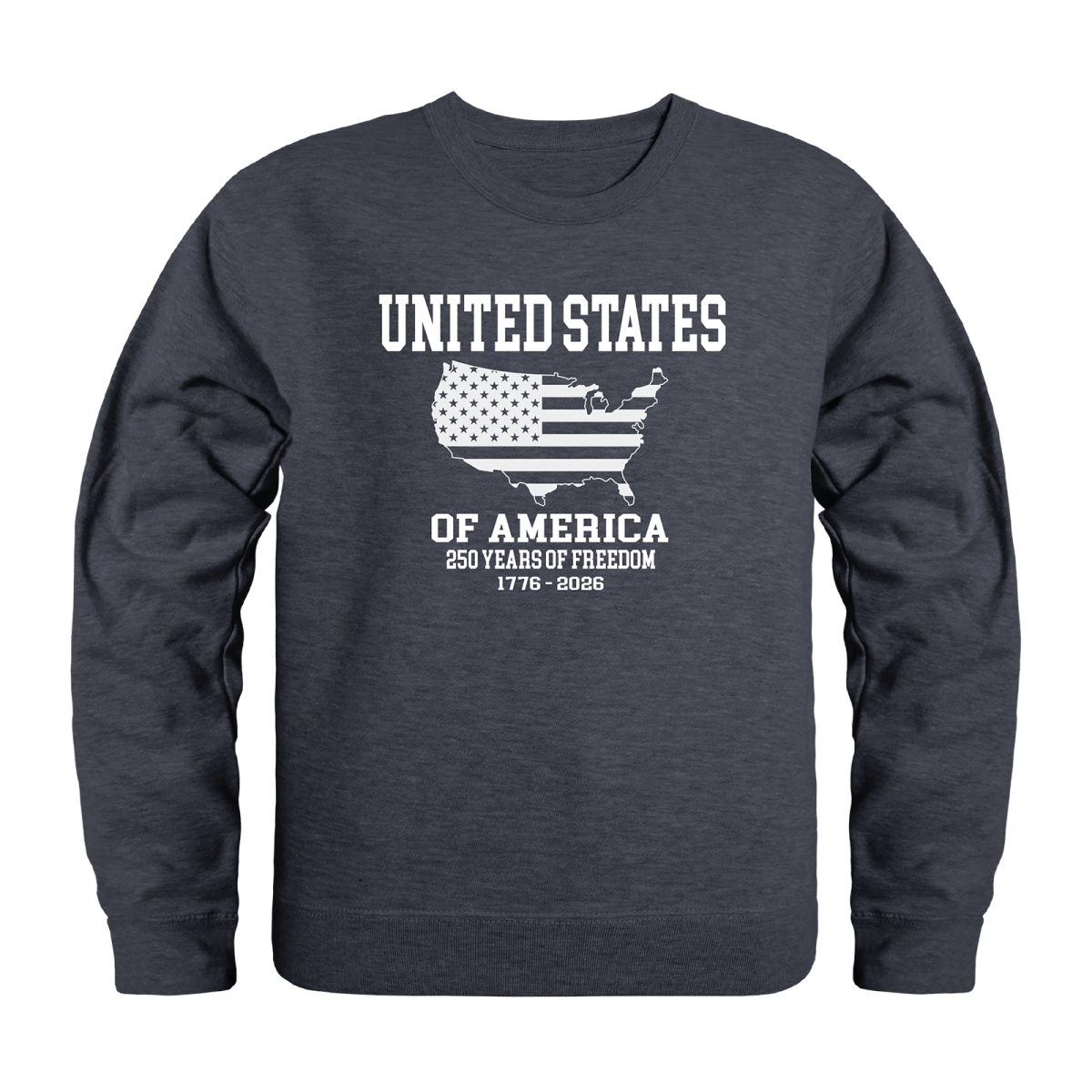 AN5-247-HCH-01 America Anniversary US Map Crewneck Long Sleeve T-Shirt, Heather Charcoal - Small
