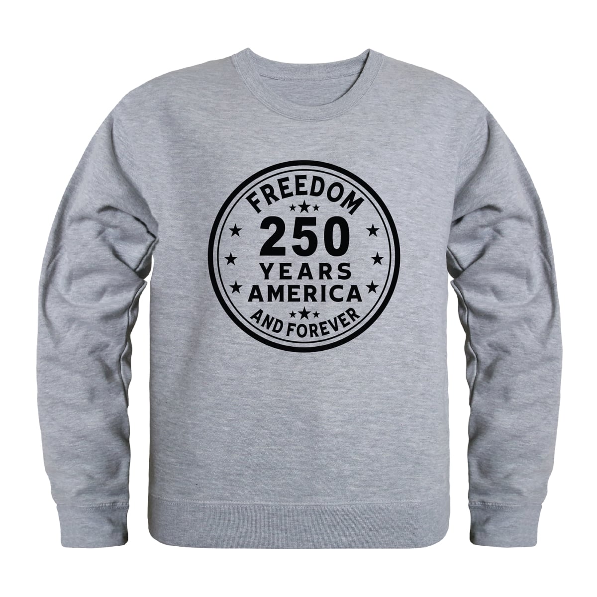 AN5-259-HGY-01 America Anniversary Freedom 250 Years Crewneck Long Sleeve T-Shirt, Heather Gray - Small