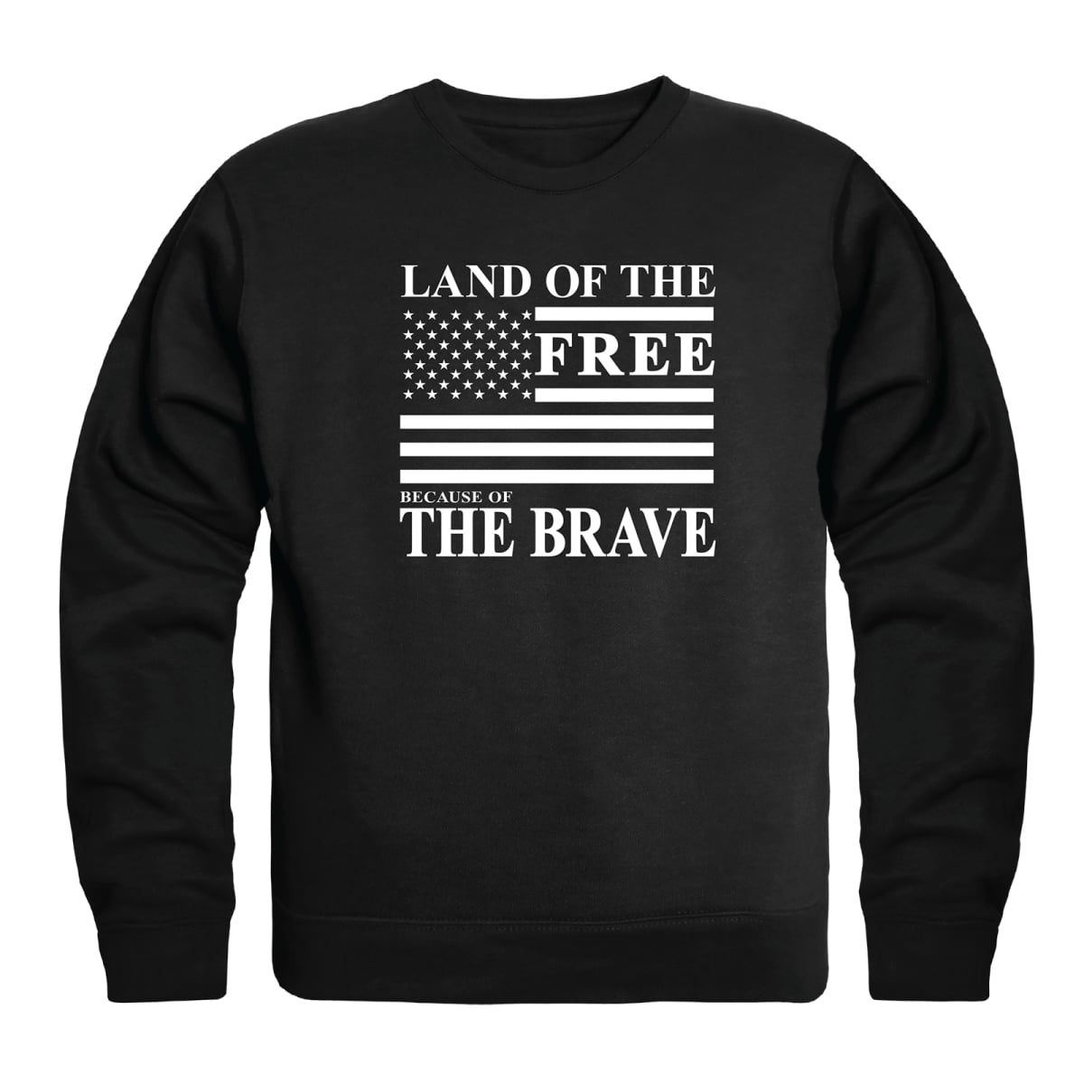 AN5-260-BLK-02 America Anniversary Land of the Free Crewneck Long Sleeve T-Shirt, Black - Medium