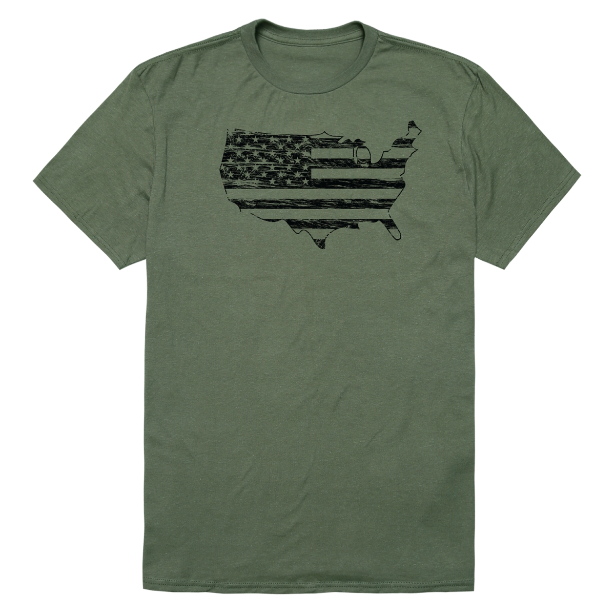 RS6-MAP-OLV-02 Distressed Flag Map Short Sleeve T-Shirt, Olive - Medium
