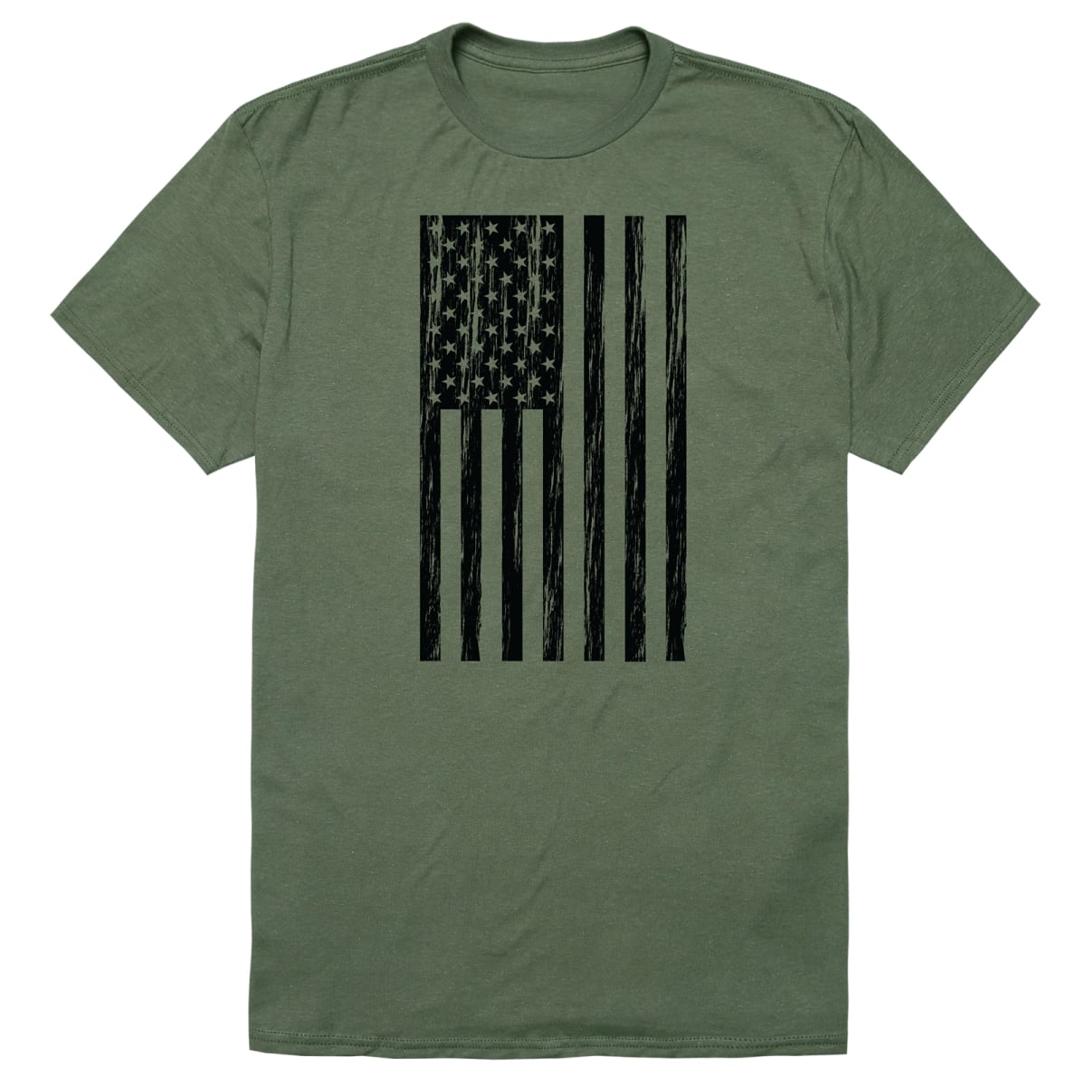 AM3-224-OLV-04 America Basic Flag Vertical Short Sleeve T-Shirt, Olive - Extra Large
