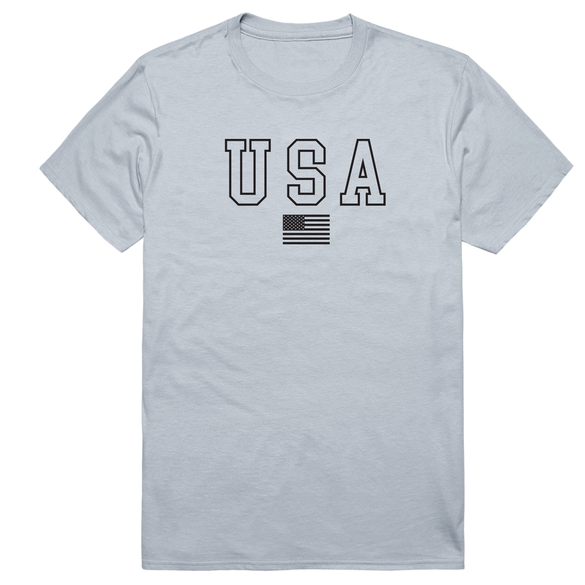 AM3-222-SIL-02 America Basic USA & Flag Short Sleeve T-Shirt, Silver - Medium