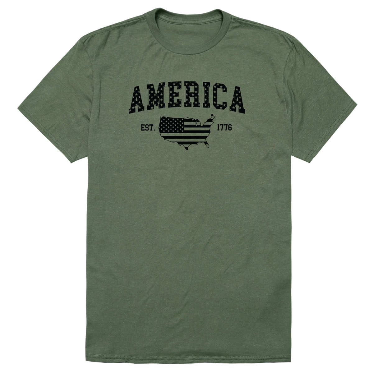 AM3-226-OLV-03 Basic America 1776 Short Sleeve T-Shirt, Olive - Large
