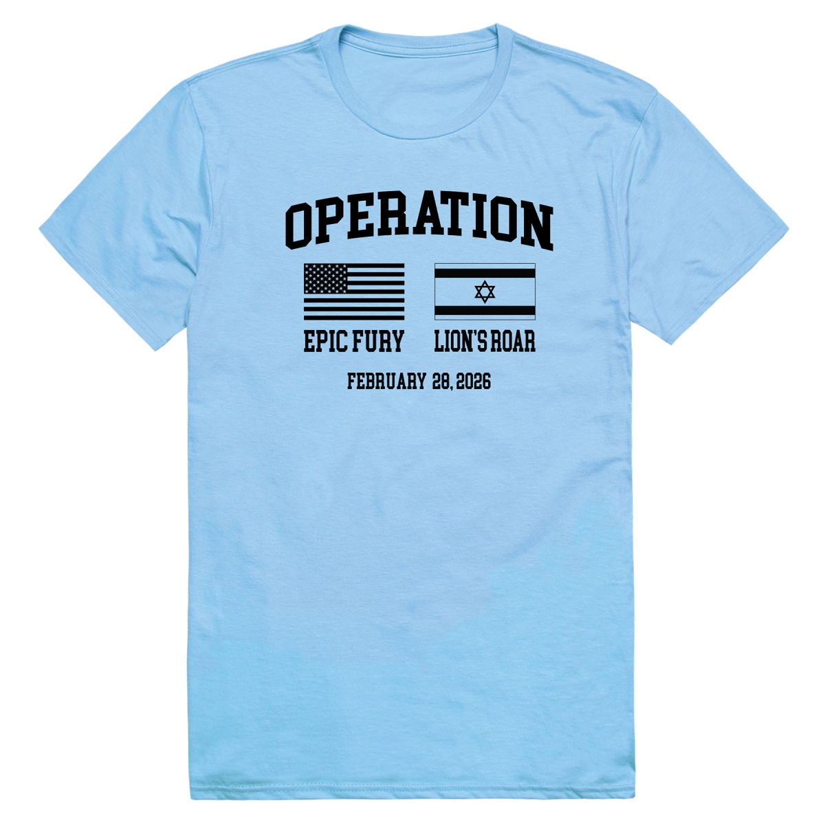 AM0-263-SKY-04 Operation War Epic Fury 2 Flags Short Sleeve T-Shirt, Sky Blue - Extra Large