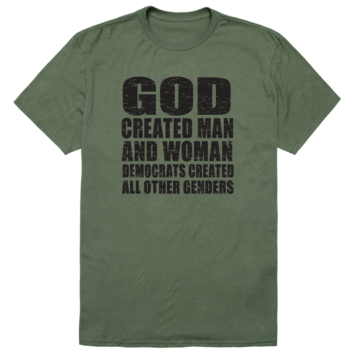 AM1-205-OLV-02 America God Created Short Sleeve T-Shirt, Olive - Medium