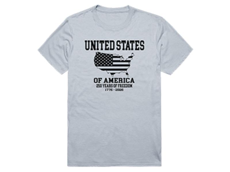 AN3-247-SIL-02 America Anniversary US Map Short Sleeve T-Shirt, Silver - Medium
