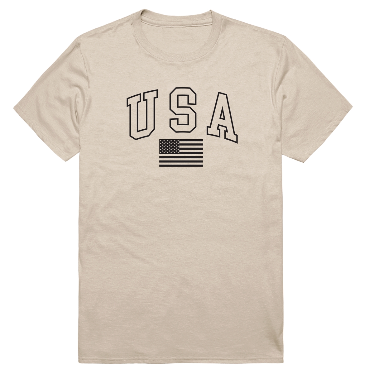 AM3-218-SND-02 America Basic USA with Flag Short Sleeve T-Shirt, Sand - Medium