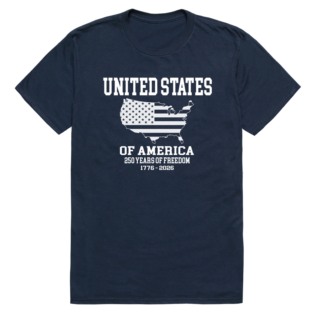 AN3-247-NVY-02 America Anniversary US Map Short Sleeve T-Shirt, Navy - Medium